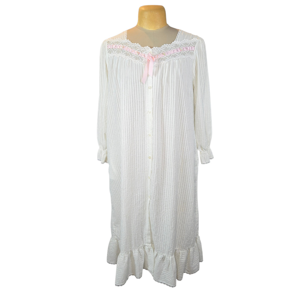 Willow‎ Creek Vintage White Crinkled Nightgown Womens Long Sleeve Lace Ruffle M